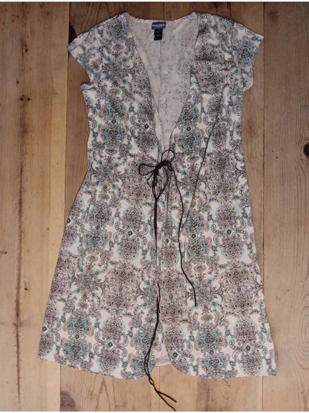 VTG Bisou Bisou Womens 10 Duster Boho Floral Suede Tie Front 70's Style Hippie